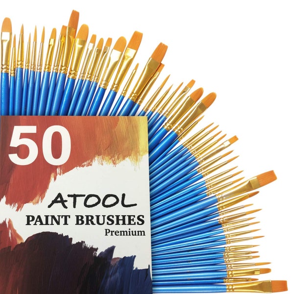 NEW Best Price! Acrylic Paint Brush Set, 5 Packs / 50 pcs Nylon Hair Brushes for All Purpose Oil Watercolor Painting - Fast Shipping!