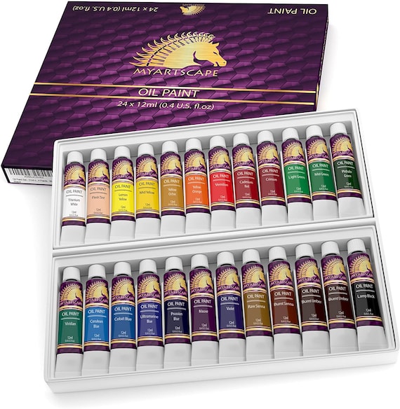 24 Color Set of Art Oil Paint in 12ml Tubes - Rich Vivid Colors for Artists, Students