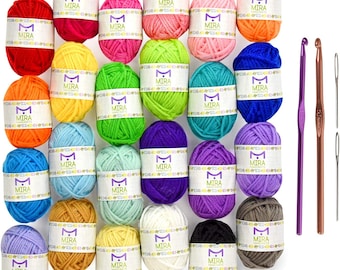 New Best Price! 24 Acrylic Yarn Skeins | Total of 525 Yards Craft Yarn for Knitting and Crochet | Perfect Beginner Kit - FAST SHIPPING!!!