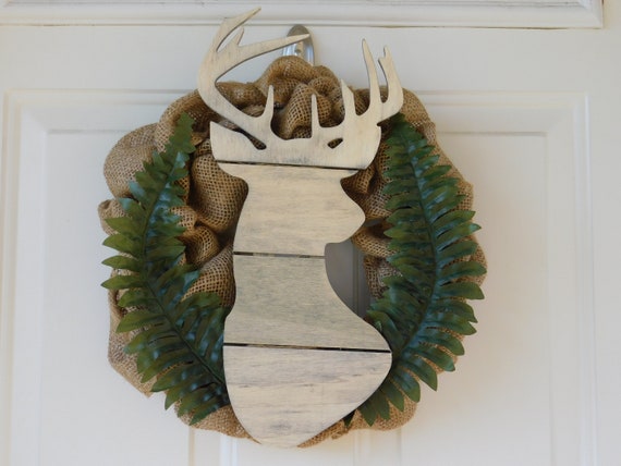 Deer wreath, boy nursery decor, woodland decor, burlap wreath