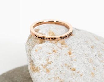 A WOMAN WHO FEARS, Ring, Stainless Rose Gold, Silver and Gold, faith, scripture, jewelry, Jesus, faith wear,