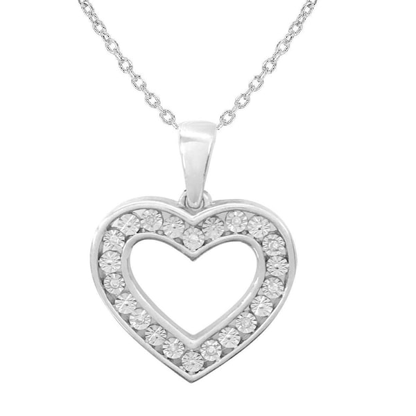 Diamond Studded Open Heart Charm Pendant 0.12ct in Sterling Silver