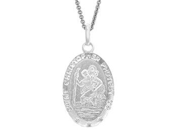 Collana con ciondolo a forma di medaglia di San Cristoforo in argento sterling 0,925 - Italia