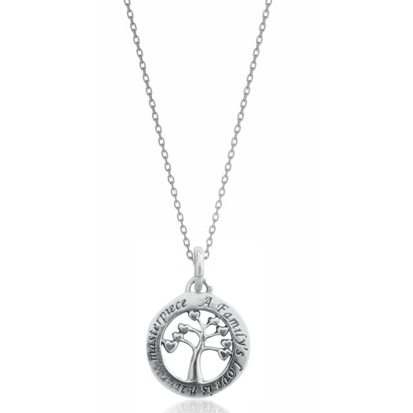 Sterling Silver Tree of Life Family's Love Is Nature's Masterpiece Pendant Charm Necklace 18 Inches