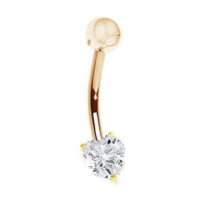 14K Solid Gold Yellow CZ Heart Belly Button Navel Ring Body Art
