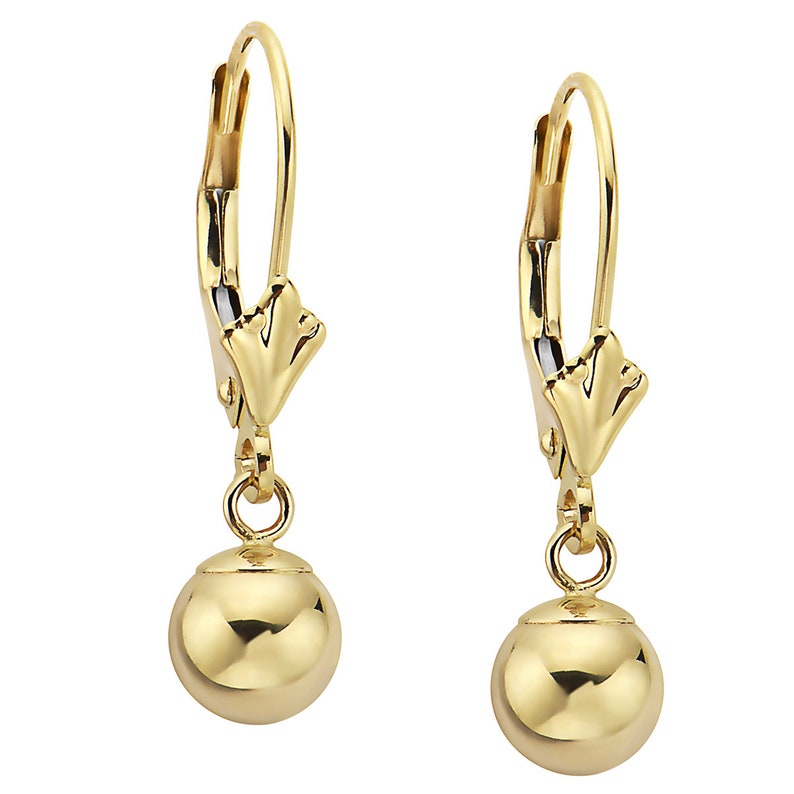 14K Solid Yellow Gold Ball Lever Back Drop Dangle Earrings 6mm Etsy