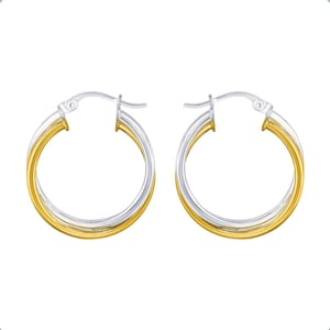 Two-Tone Sterling Silver Hoop Earrings: Intertwined Gold Plated Hoops