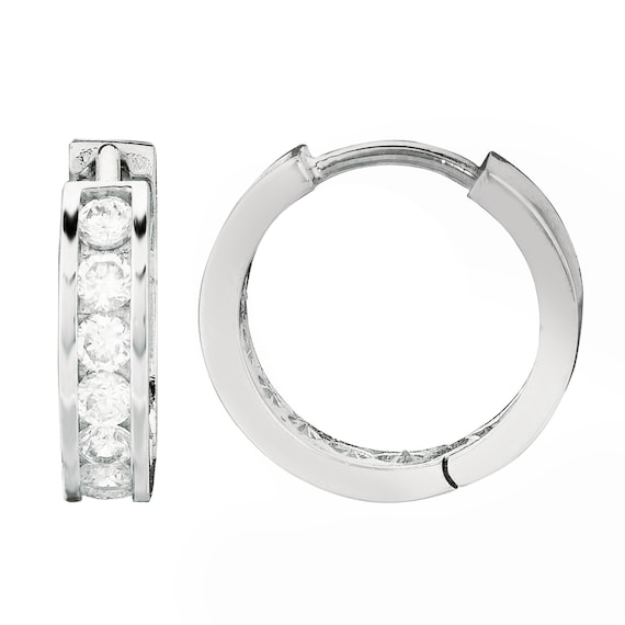 Beaded Click Huggie Hoop Earrings Rhodium on Sterling Silver 14.5mm Beaded Click Huggie Hoop Earrings Rhodium on Sterling Silver 14.5mm
