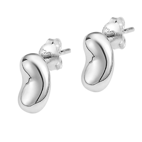 Sterling Silver Small Shiny Kidney Bean Stud Post Earrings