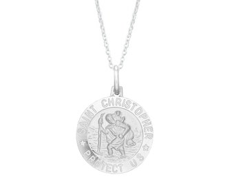 Médaille italienne Saint-Christophe, ronde en argent sterling ou en or 14 carats avec superposition