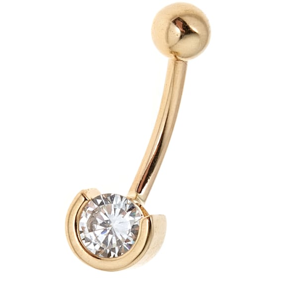 14k Real Gold CZ Eclipse Belly Button Navel Ring 14 Gauge - Etsy