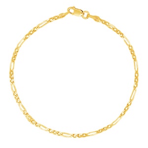 Sterling Silver or Gold Tone Italian 2.1mm Figaro Link Chain Anklet Bracelet