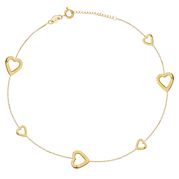 14k Solid Gold Open Hearts Link Chain Anklet Ankle Bracelet