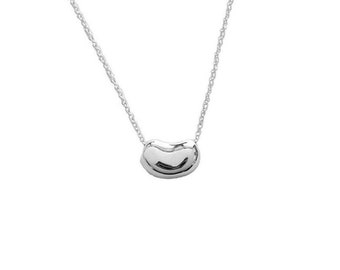 Sterling Silver Kidney Bean Pendant Charm Necklace (16, 18, 20 Inches)