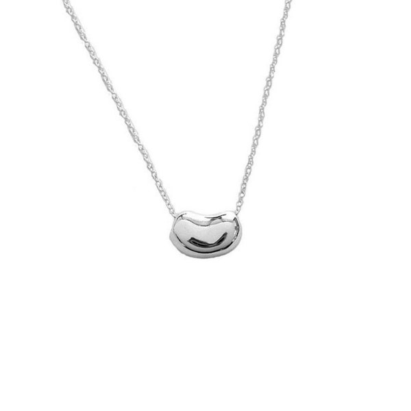 Sterling Silver Kidney Bean Pendant Charm Necklace (16, 18, 20 Inches)