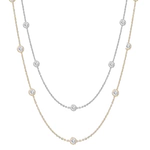 Sterling Silver CZ Station Necklace: Bezel Set Cubic Zirconia