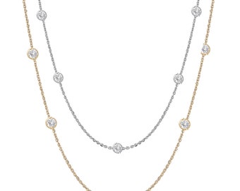 Sterling Silber CZ Station Halskette: Lünette Set Cubic Zirkonia