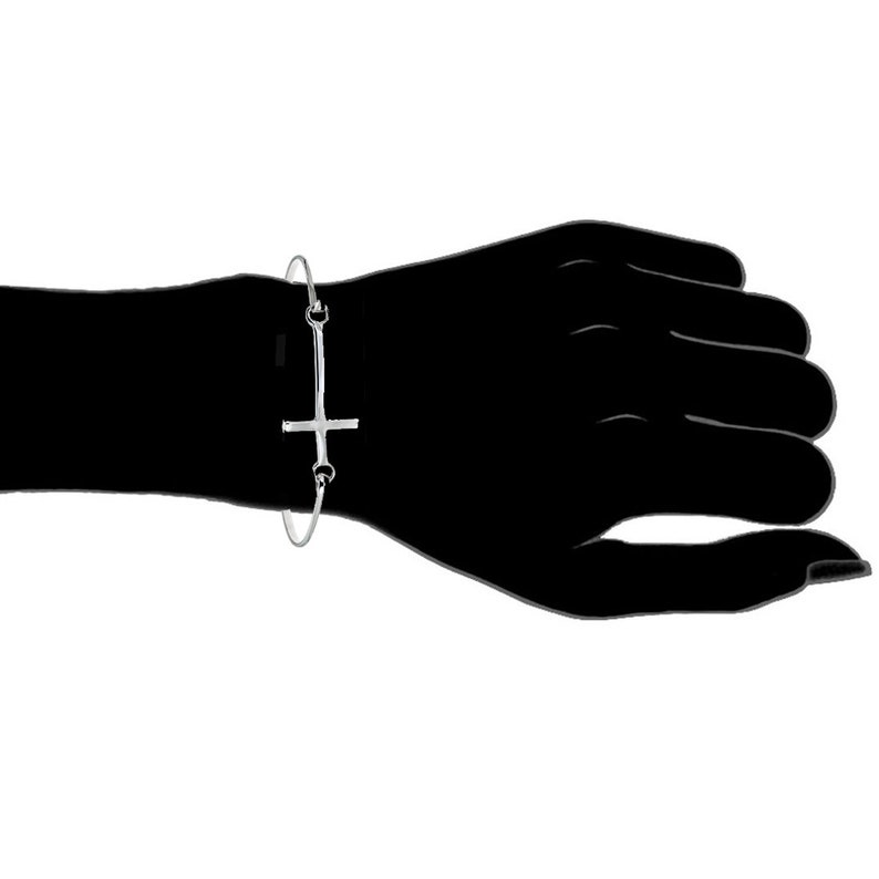 Sterling Silver Inspirational Sideways Cross Hook Bangle Etsy
