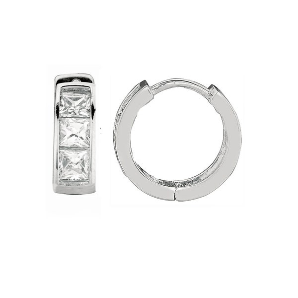 Sterling Silver Children's Princess Cut CZ Baby Huggie Hoop Earrings