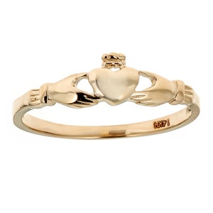 14k Solid Gold Petite Claddagh Ring for Girls