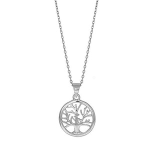 Sterling Silver Round Tree Of Life Pendant Charm Necklace