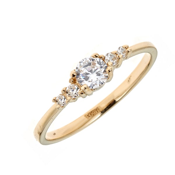 14K Yellow Gold 3 White CZ Cubic Zirconia Stones Girls Ring Small Band Size 3