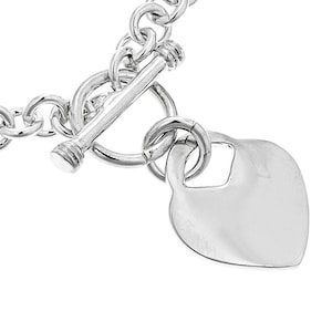 Sterling Silver Dangle Heart Tag Charm Link Toggle Necklace 17&quot;