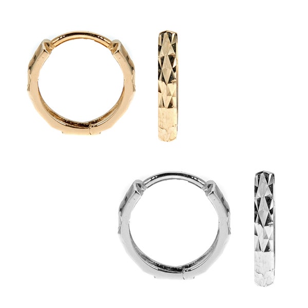 Men's Unisex 14k Real Gold Square Tubular Diamond-cut Huggie Hoops Single Earring 12mm