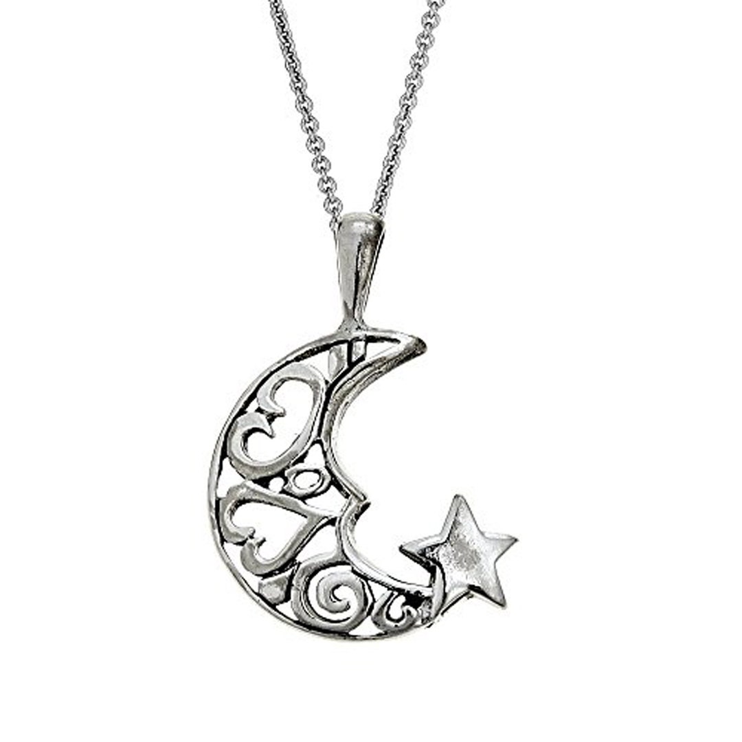 Sterling Silver Crescent Moon and Star Charm Necklace - Etsy