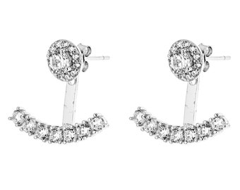 Sterling Silver Cubic Zirconia 2 in 1 Front Back Halo Anchor Dangle Stud Earrings Set