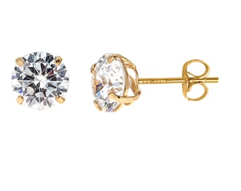 14K Gelbgold CZ Ohrstecker: 5 mm Korb-Set Solitär
