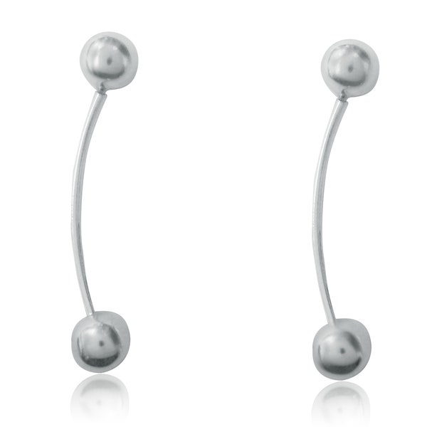 Sterling Silver Reversible Ball Barbell Earrings, Shiny Cartilage Earrings