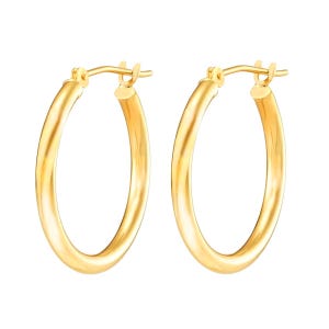 14K Gold Hoop Earrings: Shiny Unisex Tubular Design, 18mm