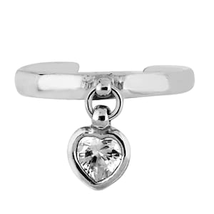 Sterling Silver Dangle Heart Cubic Zirconia Adjustable Toe Ring Body Art