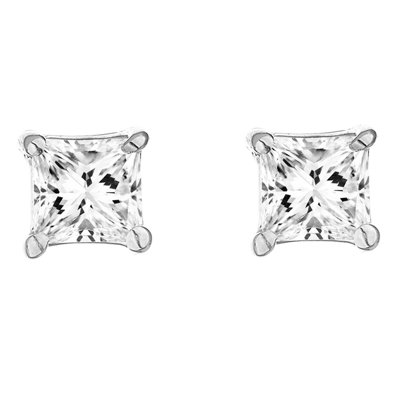 14k Gold Square Princesscut Cubic Zirconia Screw Back Stud Etsy