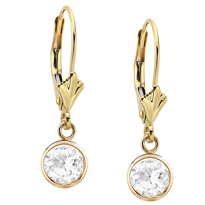 14k Real Yellow Gold Round Bezel Set Dangle Cubic Zirconia 6 Etsy