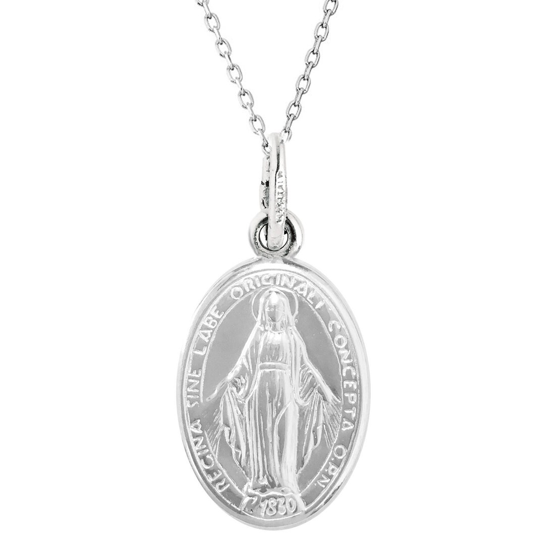 Sterling Silver Miraculous Virgin Mary Medal Necklace - Religious Gift ...