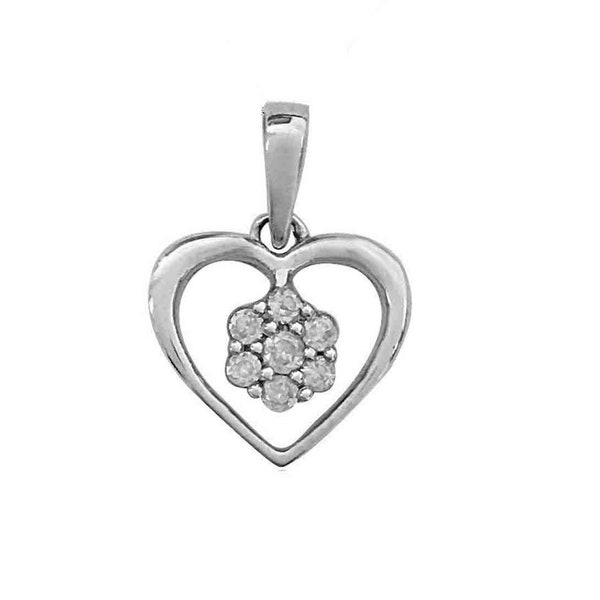 925 Sterling Silver Flower Diamond Open Heart Charm Pendant 0.10ct