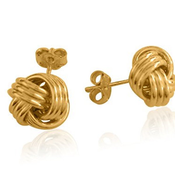 14k Gold Overlay Sterling Silver Love Knot Loveknot Stud Earrings 10.5mm