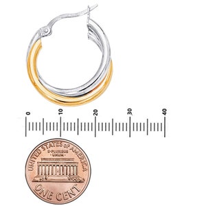 Two-Tone Intertwined Hoop Earrings Sterling Silver 925 overlay Yellow Gold Tone Classic Polished shiny finish three sizes 20mm 25mm 30mm