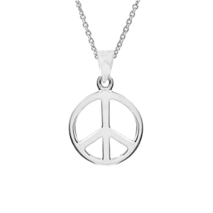 Sterling Silver Shiny Peace Sign Charm Pendant Necklace