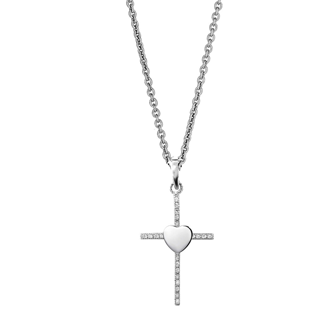 Sterling Silver Cz Baby Cross Heart Charm Necklace / Mini CZ - Etsy