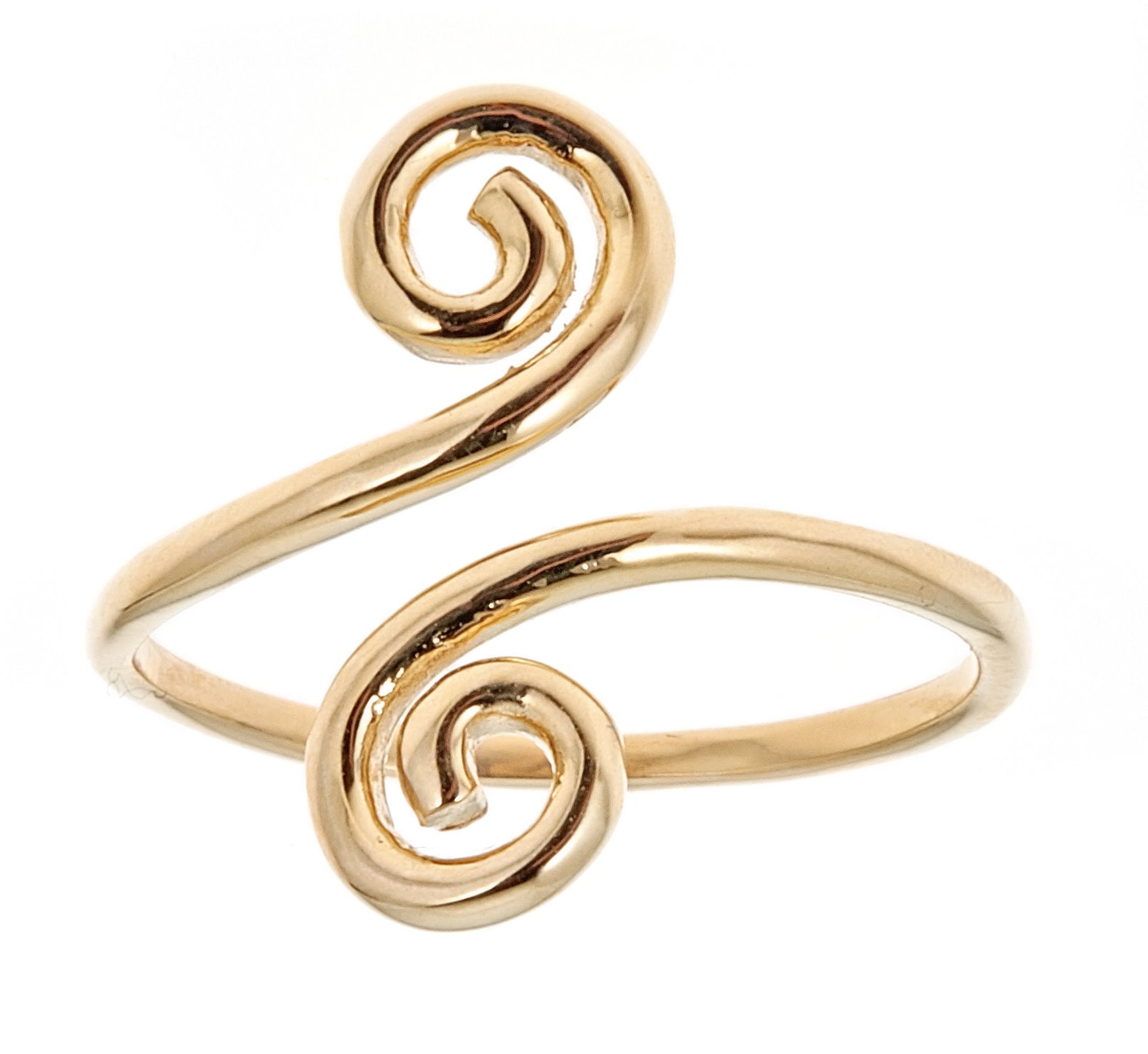 10k Yellow Gold Wave Band Thumb Ring - High Polish Minimalist Jewelry, Size 7 - View #12