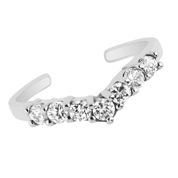 Sterling Silver Cubic Zirconia Band Ring Tiara V-shaped Adjustable Toe Ring