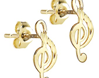 Women's Crystal Music Note Stud Earrings – Silver Alloy With Crystal, Hook Closure