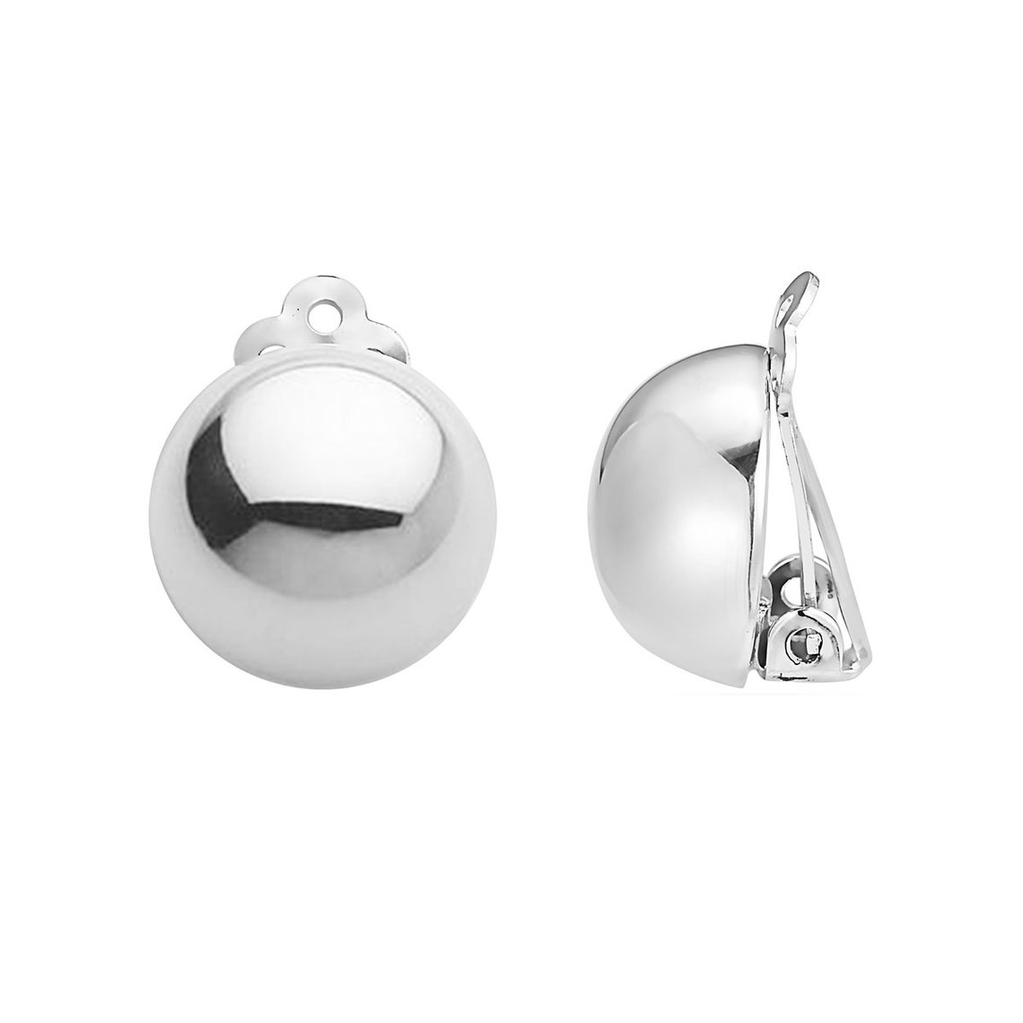 925 Sterling Silver Half Bead Ball Earring Clip on Earrings Etsy