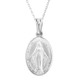 Sterling Silver Miraculous Mary Italian Medal Regular 19mm Charm Pendant Necklace