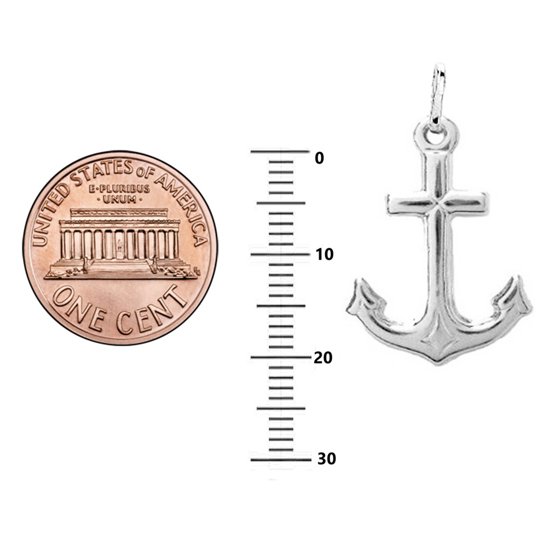 Sterling Silver ANCHOR 3D Pendant / Charm, Made in USA, Italian Box