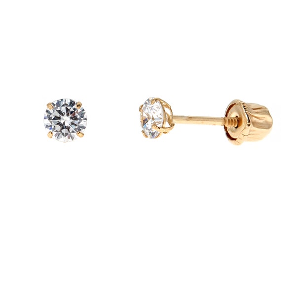 Simulated Diamond Stud Earrings Screw Back in 3.0 TCW in 14k Yellow Gold  ,unisex Earring 