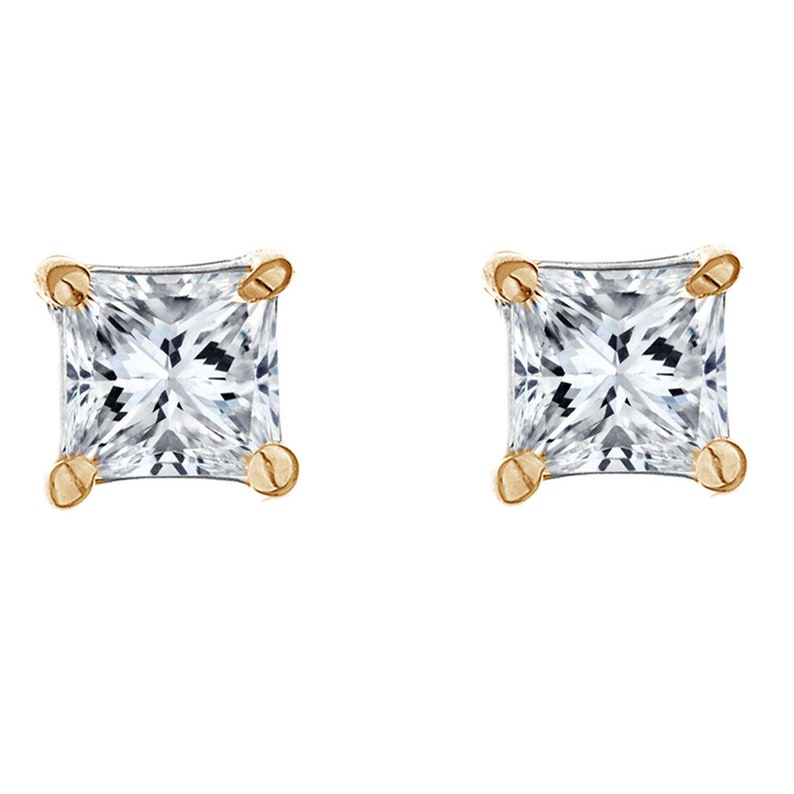 14k Gold Square Princess-cut Cubic Zirconia Screw Back Stud - Etsy